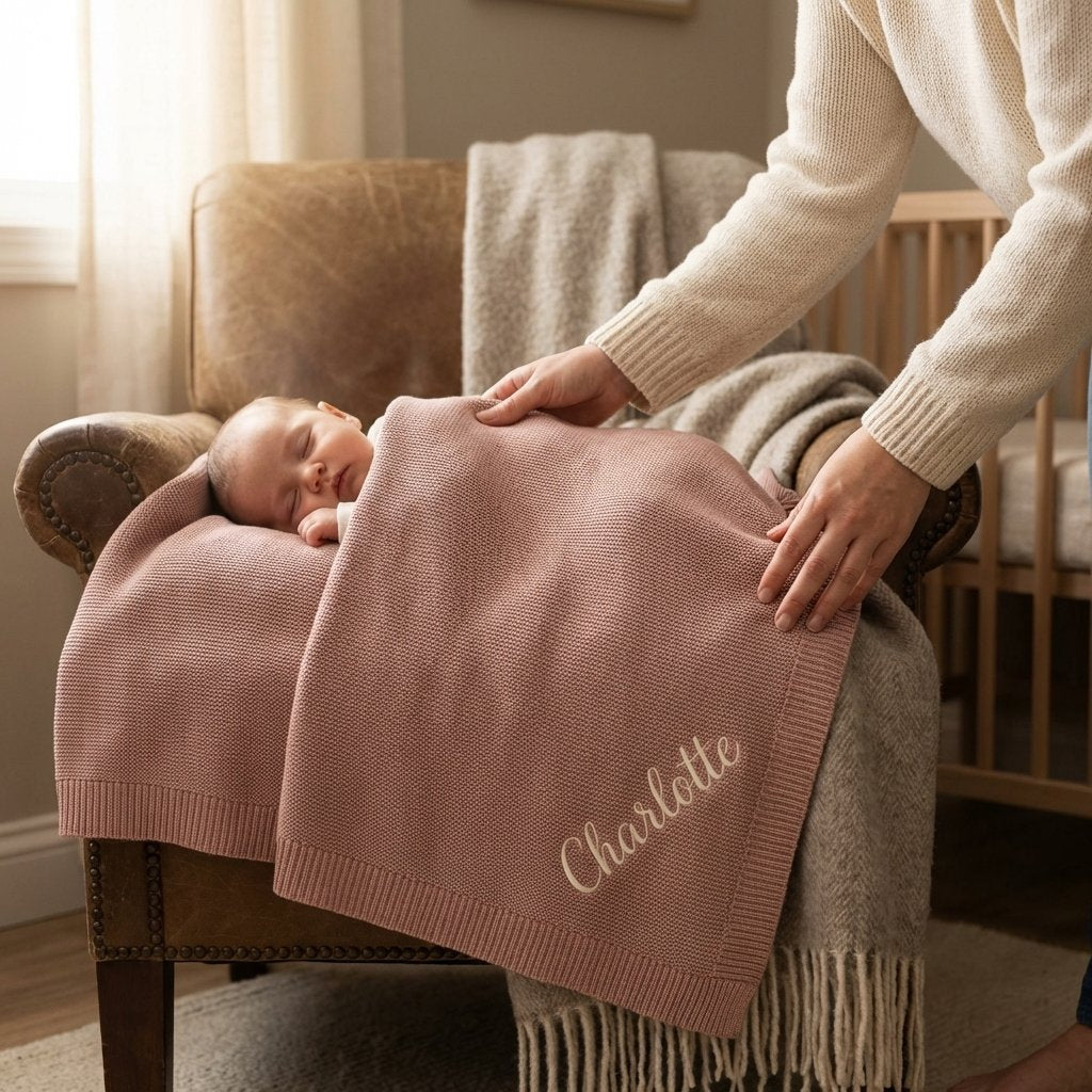 Personalized Premium Cotton Knit Baby Name Blanket