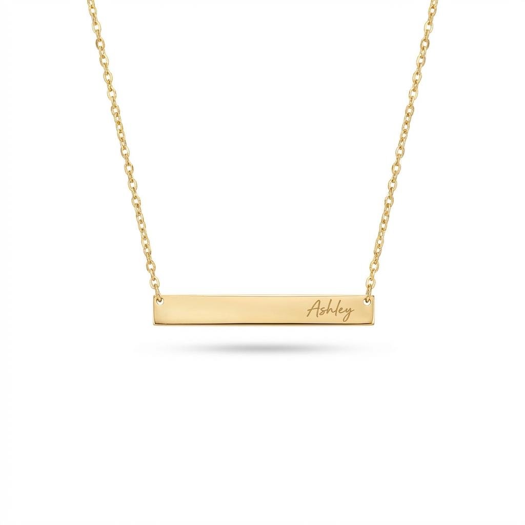 14k Solid Gold Personalized Handwriting Bar Name Necklace
