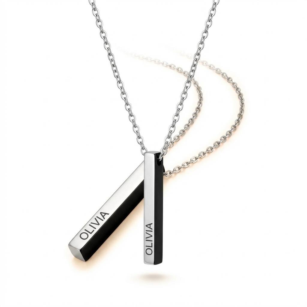 Personalized Matching 3D Bar Necklace Set for Couples
