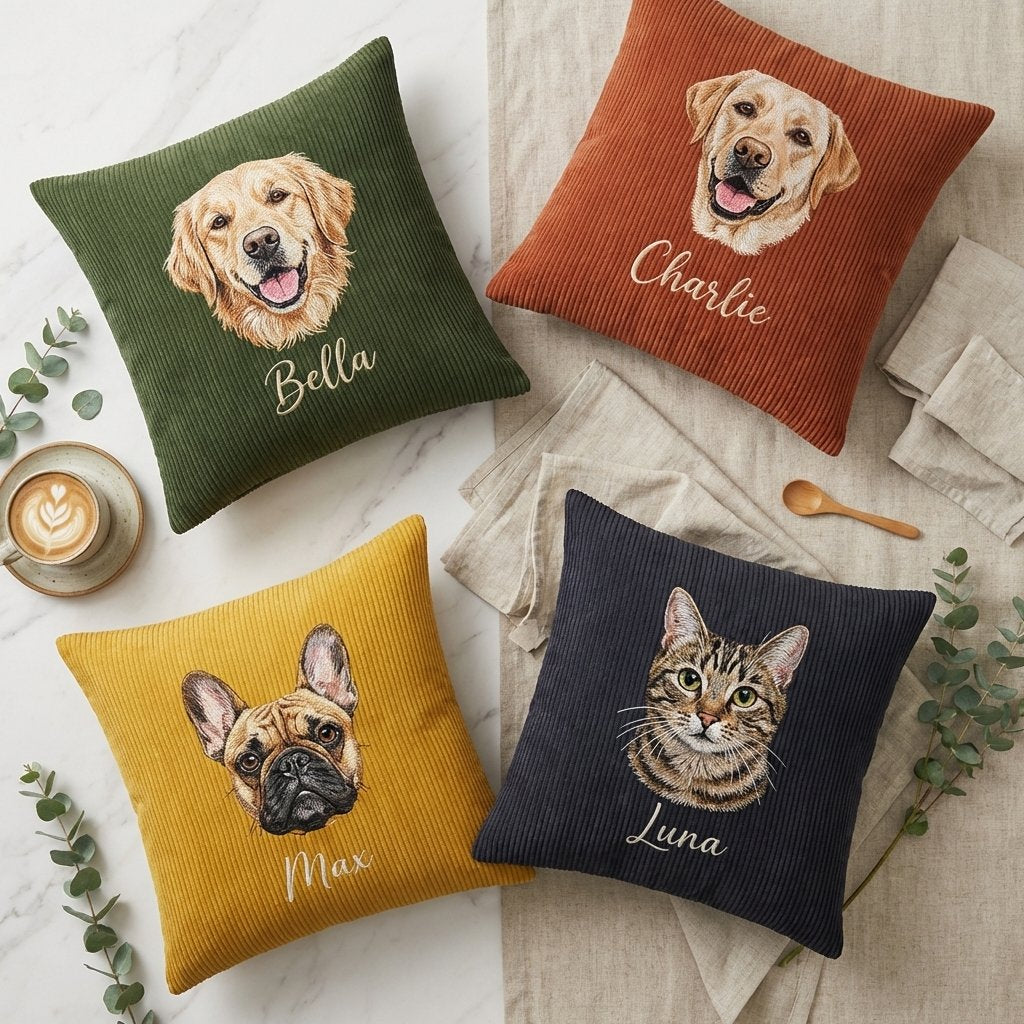Custom Embroidered Pet Portrait Pillow - Personalized Gift
