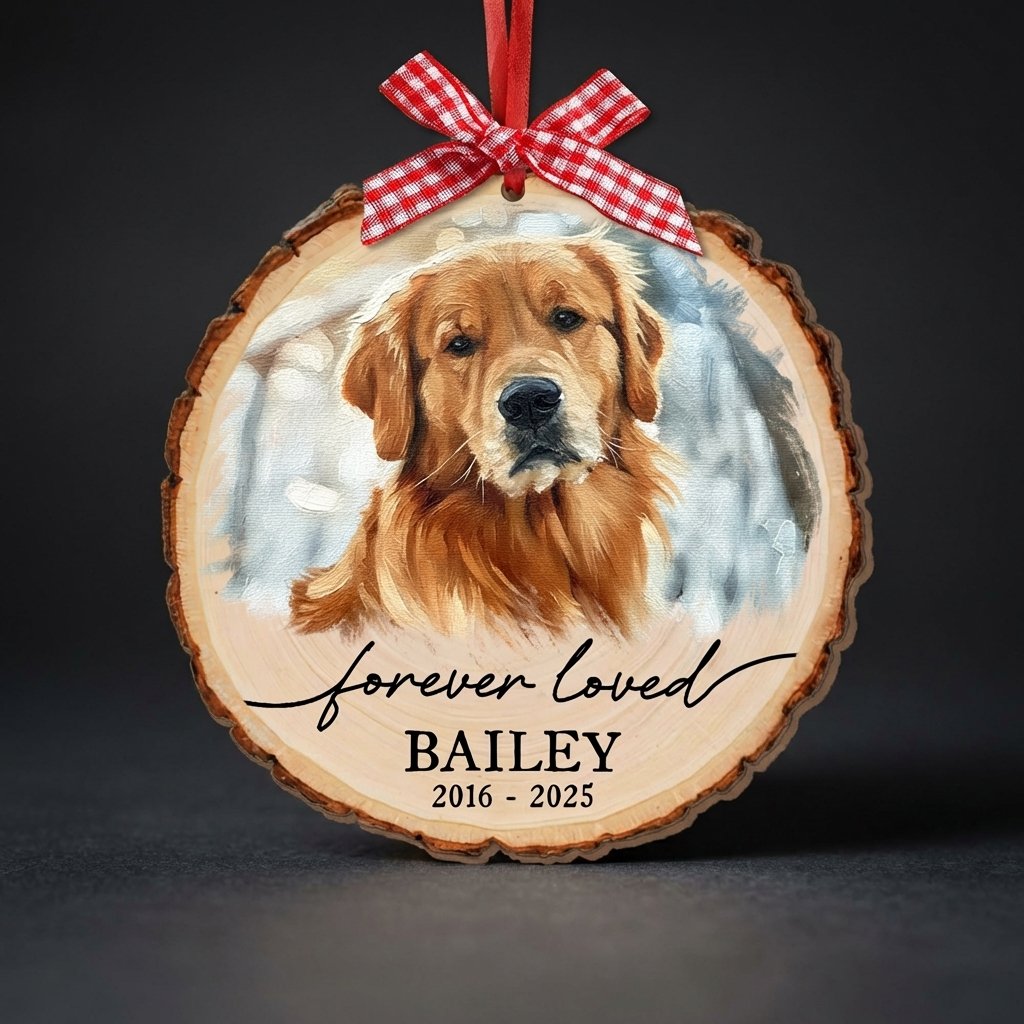 Custom Pet Memorial Photo Wood Ornament | Dog Portrait Gift