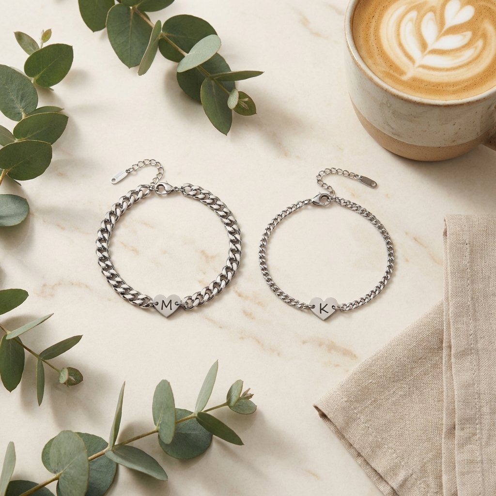 Personalized Initial Heart Matching Couple Bracelets Set