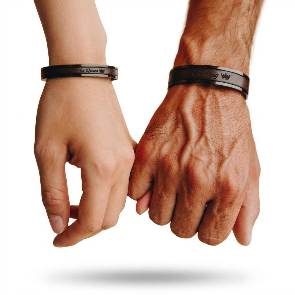Personalized Matching Steel & Leather Anniversary Bracelets