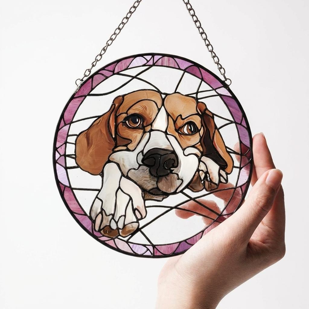 Custom Pet Portrait Stained Glass Suncatcher Memorial Gift