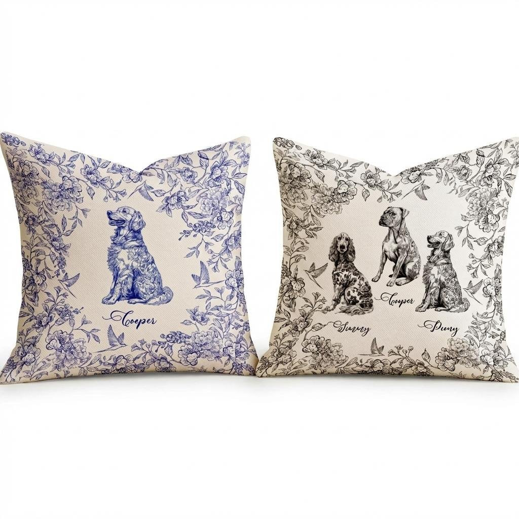 Personalized Dog Toile De Jouy Chinoiserie Pillow