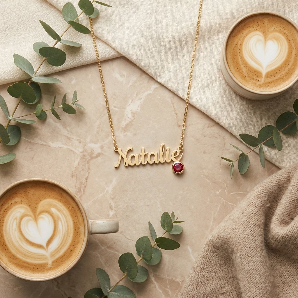 Personalized 14k Gold Birthstone Name Necklace - Custom Gift