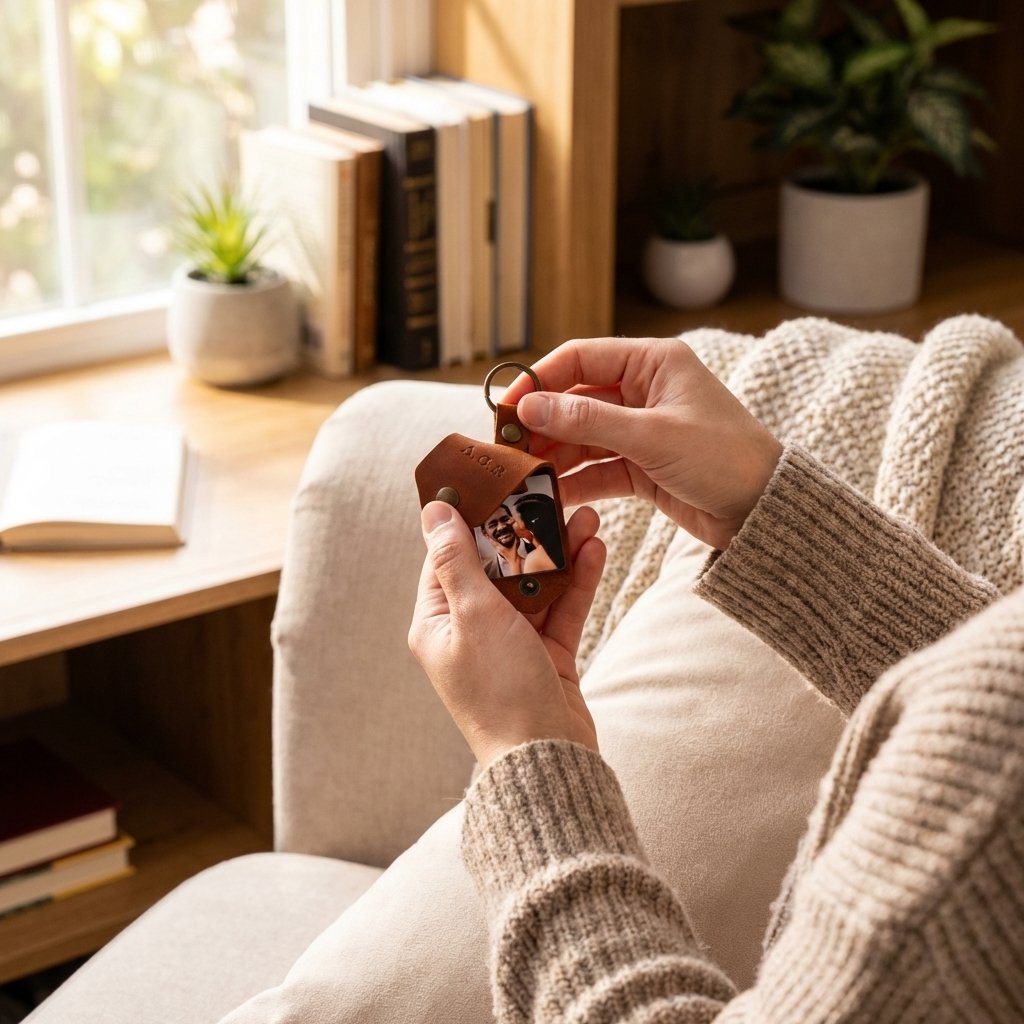 Personalized Leather Photo Keychain - 3rd Anniversary Gift