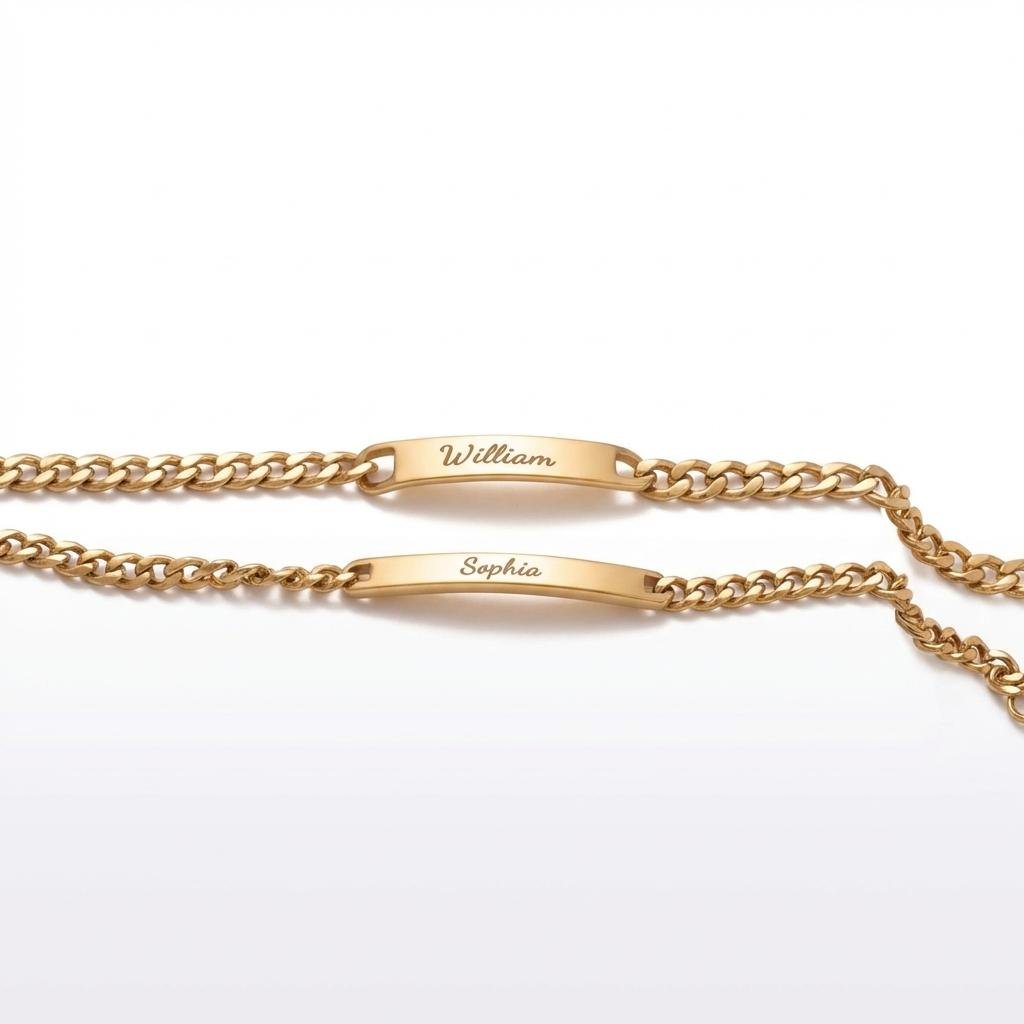 Personalized Engraved Couples Bracelet Set with Rose Box