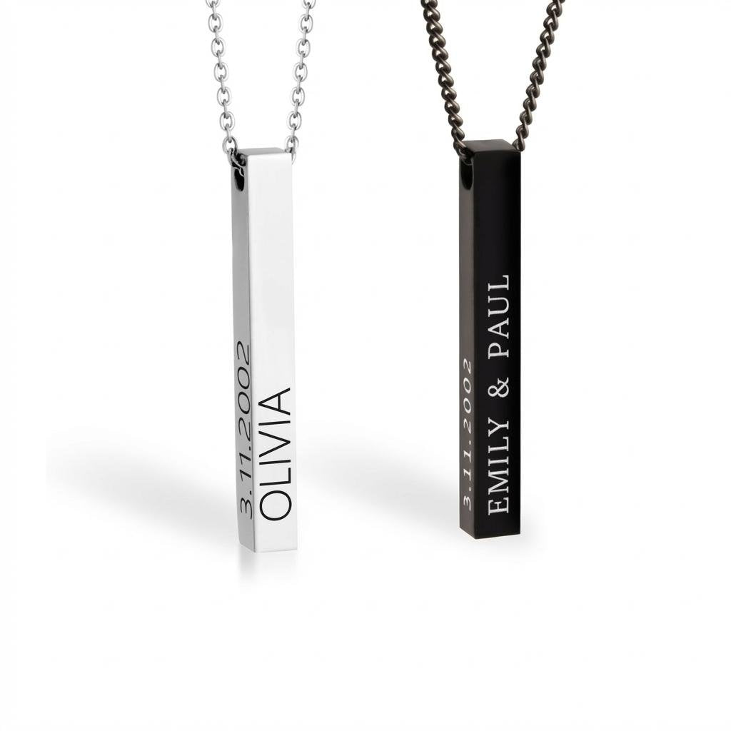 Personalized Matching 3D Bar Necklace Set for Couples