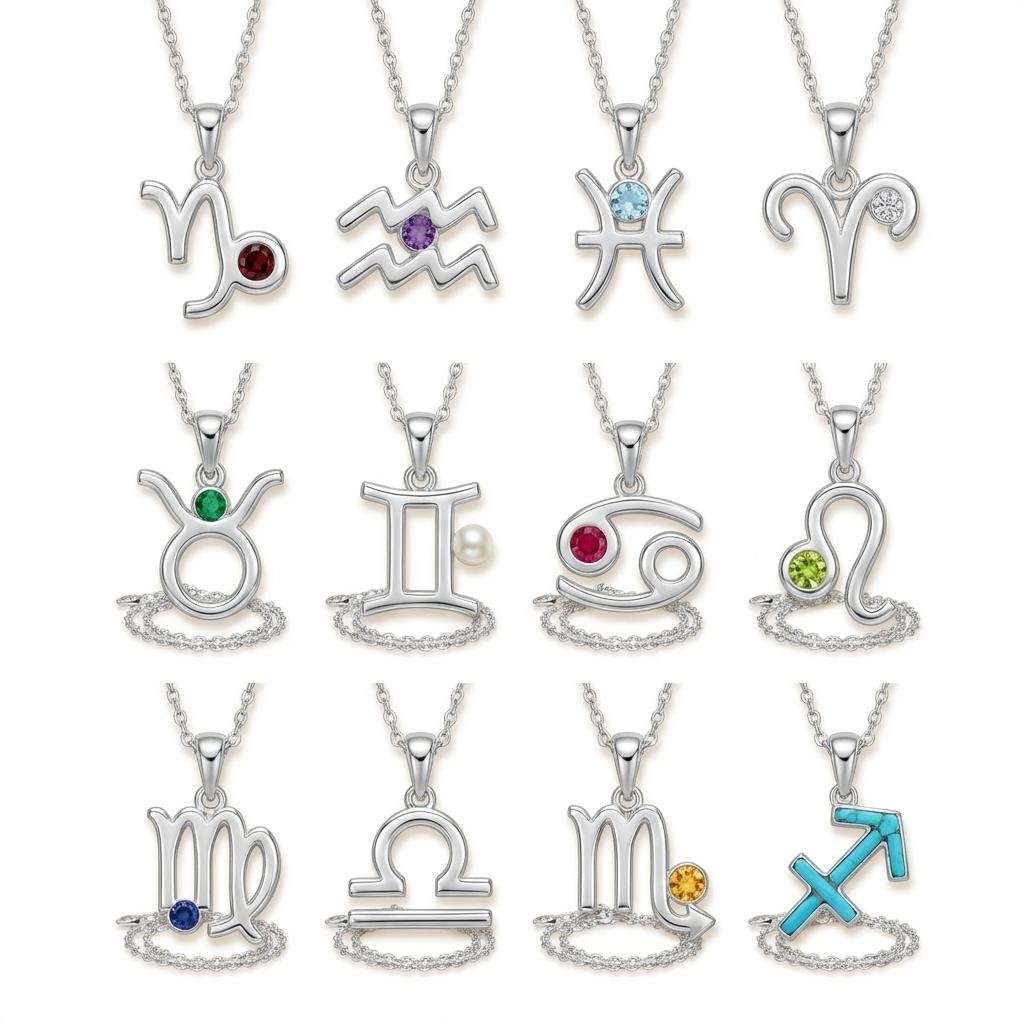 Personalized Zodiac & Birthstone Necklace in Sterling Silver