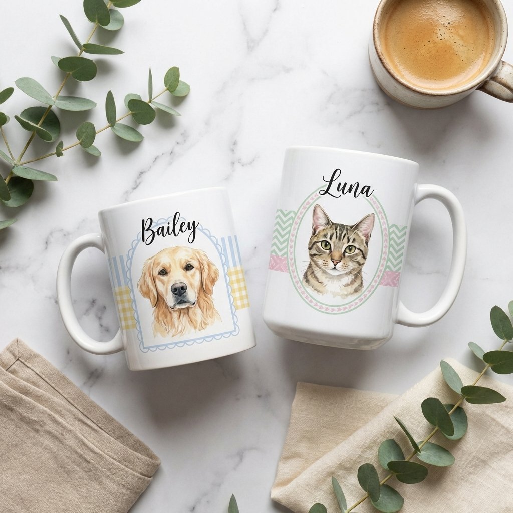 Custom Watercolor Pet Portrait Mug | Personalized Pet Gift