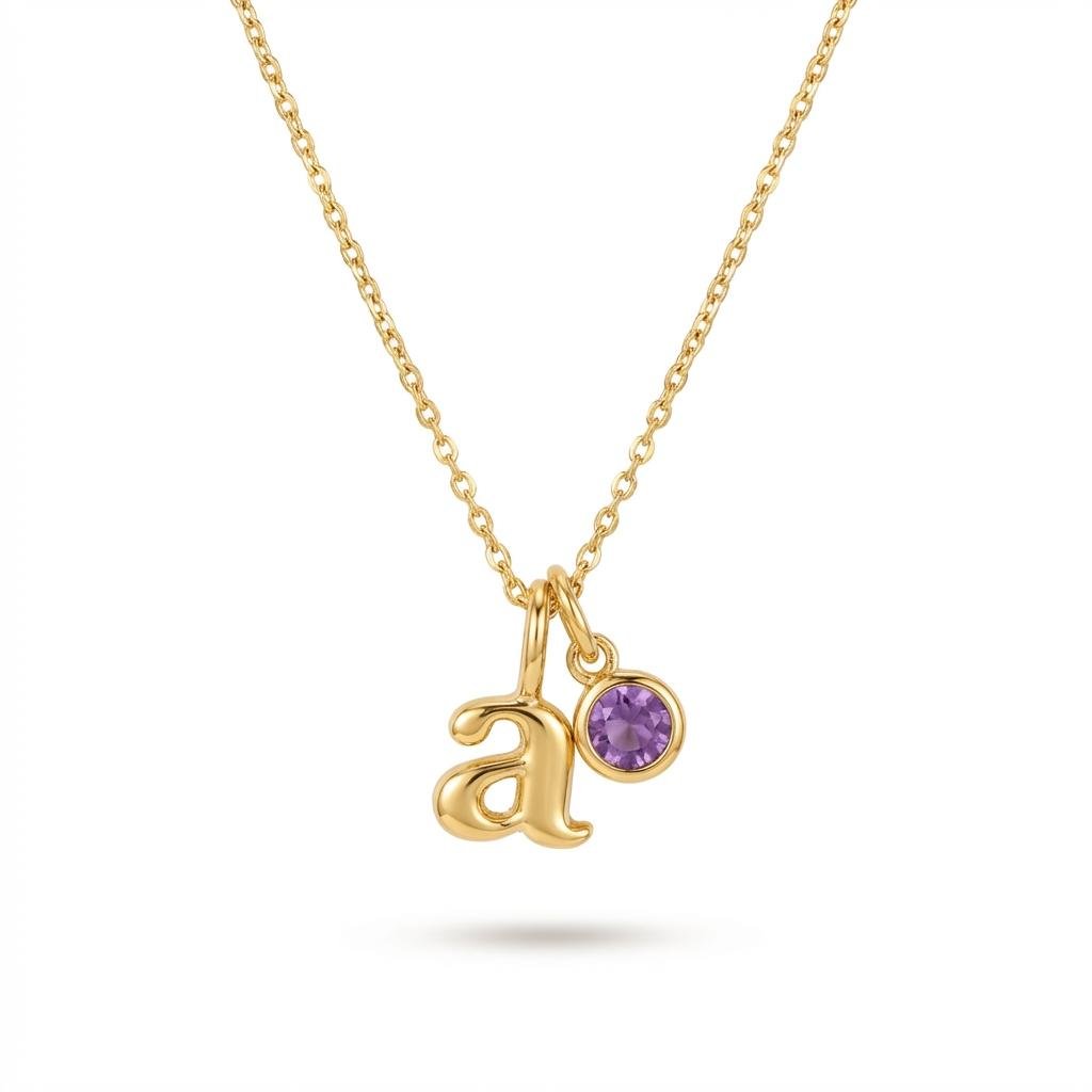 Custom Birthstone & Initial Necklace - 14k Gold Vermeil