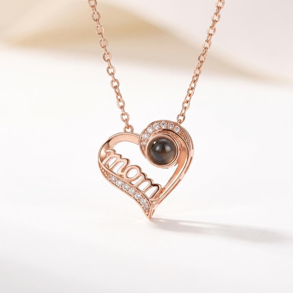 Personalized Heart Photo Projection Necklace for Mom