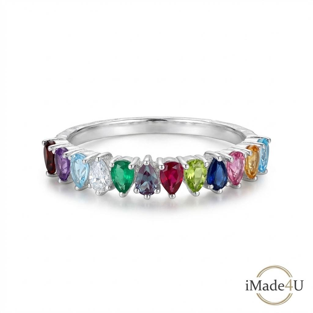 Personalized Birthstone Ring - 925 Silver Family Ring for Mom