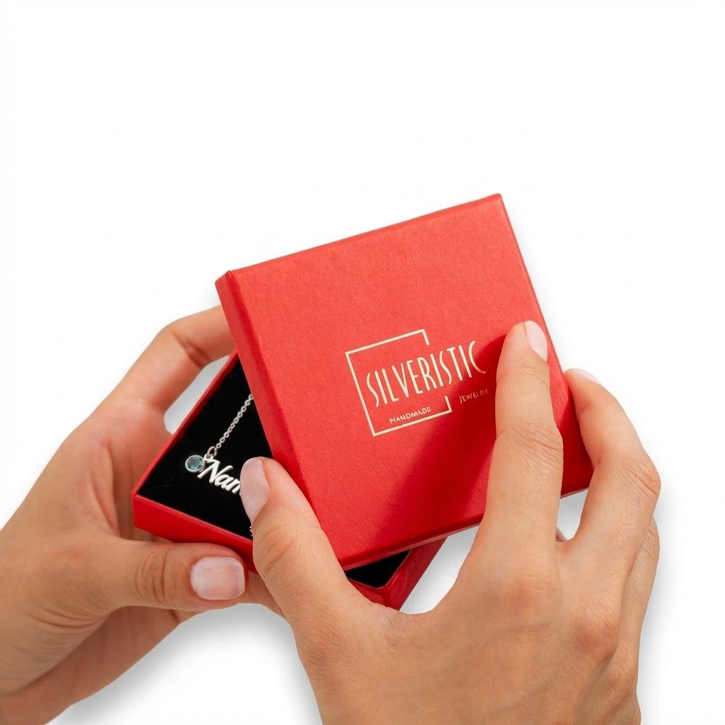 Personalized Name Necklace with Birthstone - Sterling Silver