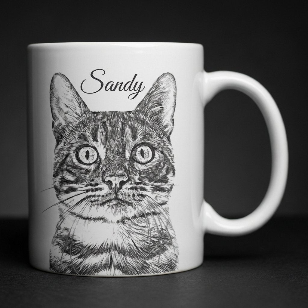 Custom Pet Portrait Mug | Personalized Dog & Cat Sketch Gift