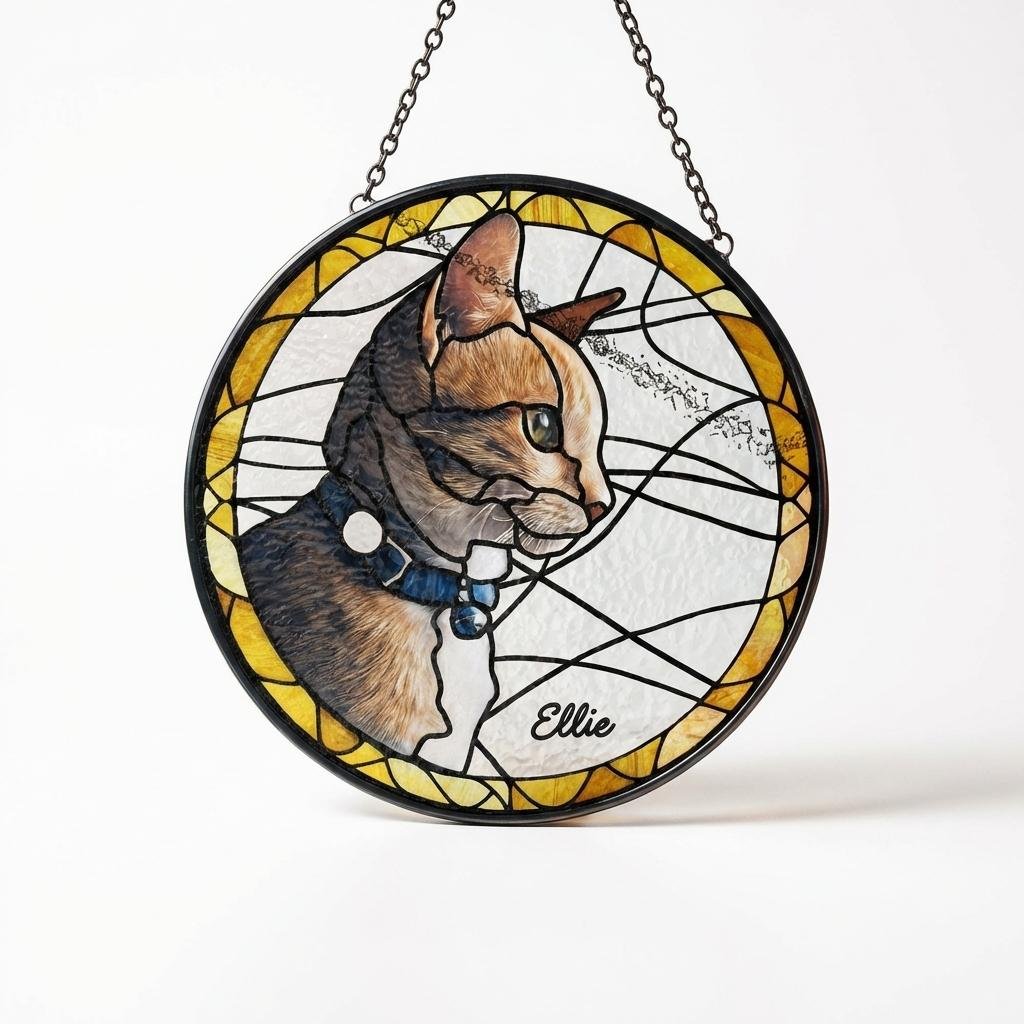 Custom Pet Portrait Stained Glass Suncatcher Memorial Gift