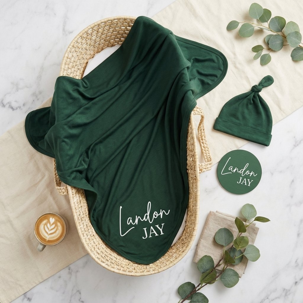 Custom Baby Name Swaddle Blanket and Announcement Set