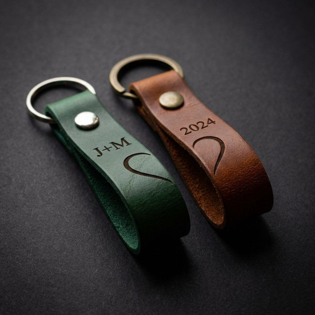 Personalized Matching Leather Keyring Set for Couples