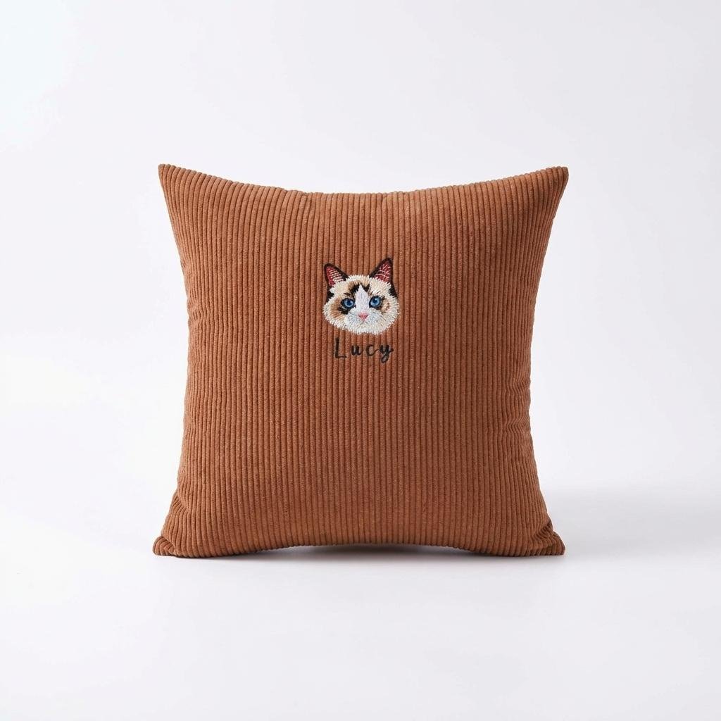 Custom Embroidered Pet Portrait Pillow - Personalized Gift