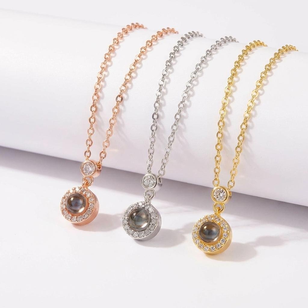 Personalized Round Photo Projection Necklace for Her