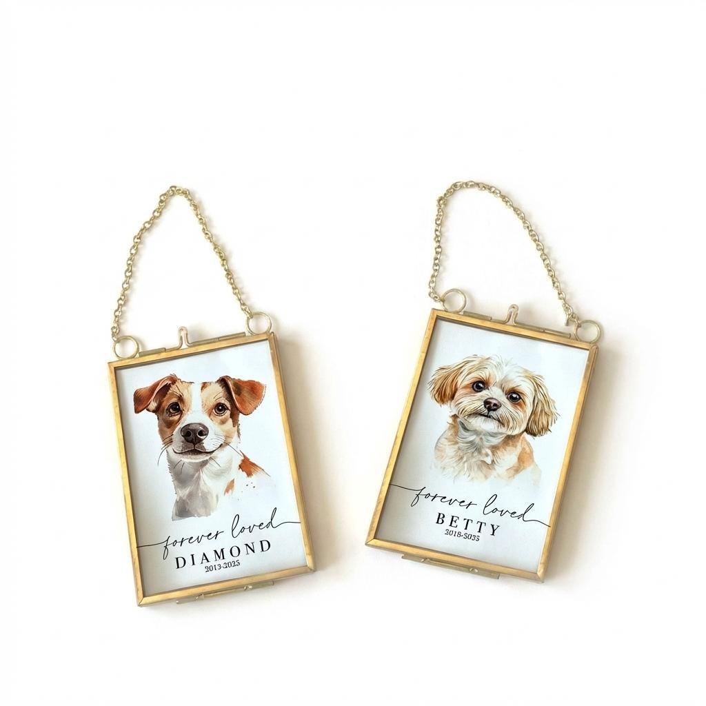 Custom Pet Memorial Ornament - Gold Frame Photo Keepsake