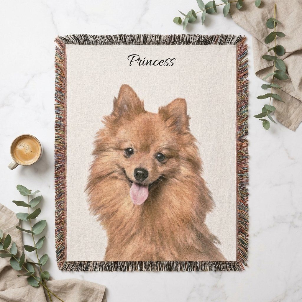 Personalized Watercolor Pet Photo Woven Blanket