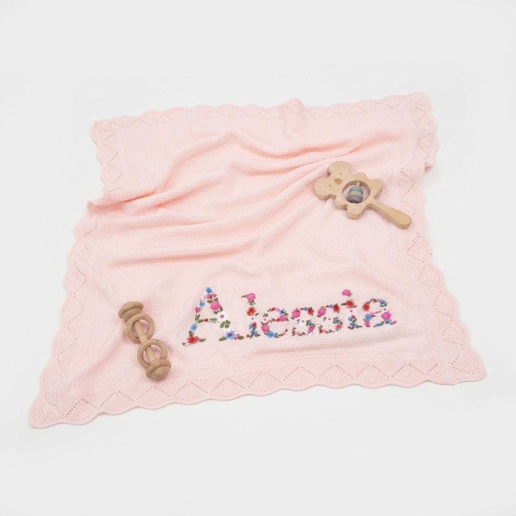 Personalized Floral Embroidered Baby Blanket | 100% Cotton