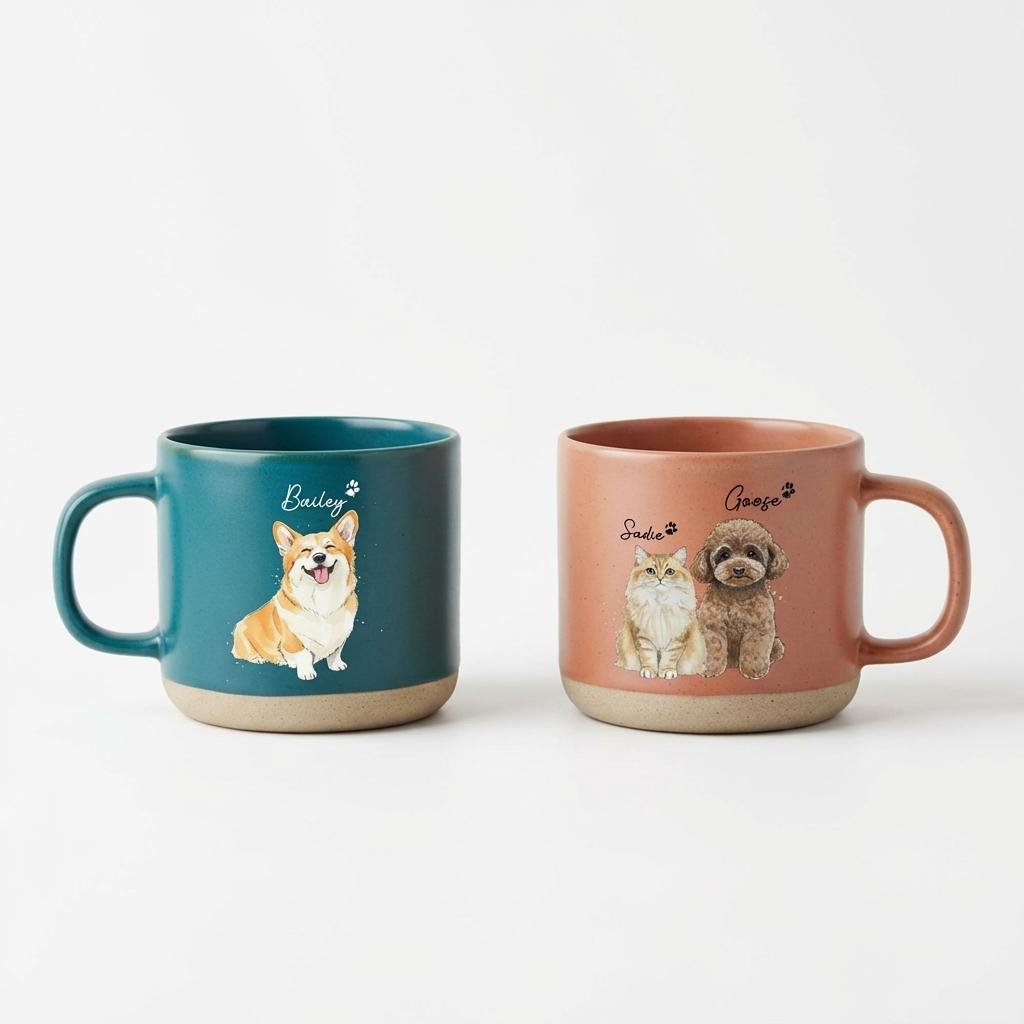 Custom Watercolor Pet Portrait Pottery Mug - Personalized Gift