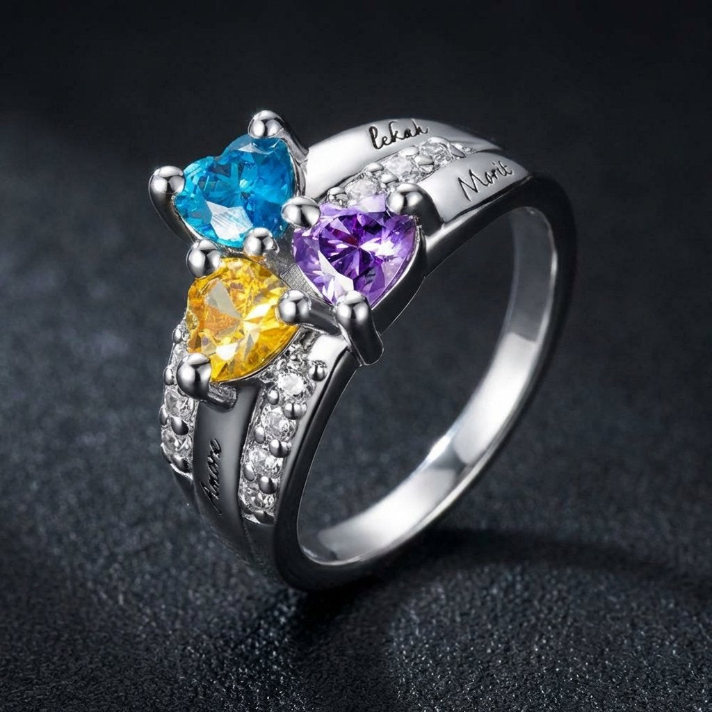 Personalized Heart Birthstone Name Ring | iMade4U