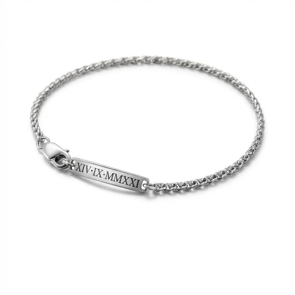 Personalized Roman Numeral Couples Bracelet Set