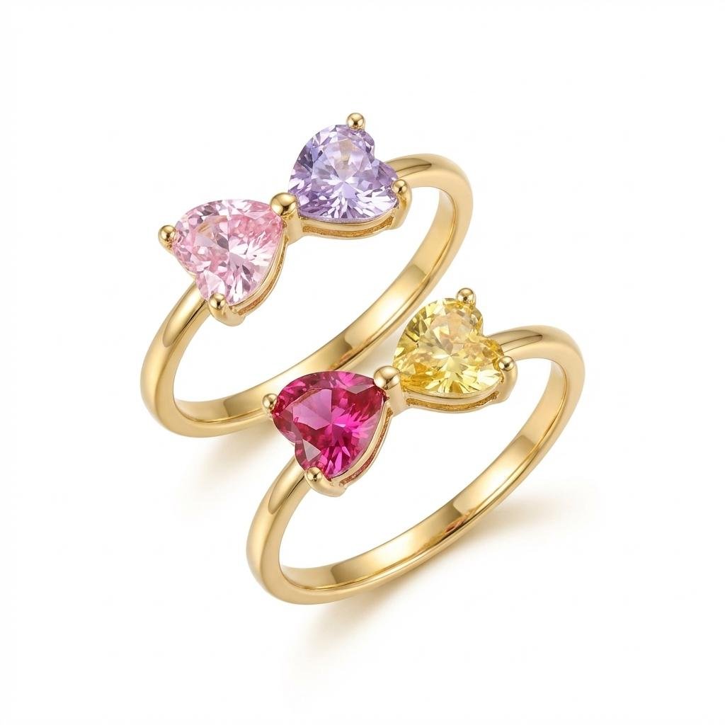 Personalized Double Heart Birthstone Ring | iMade4U Jewelry