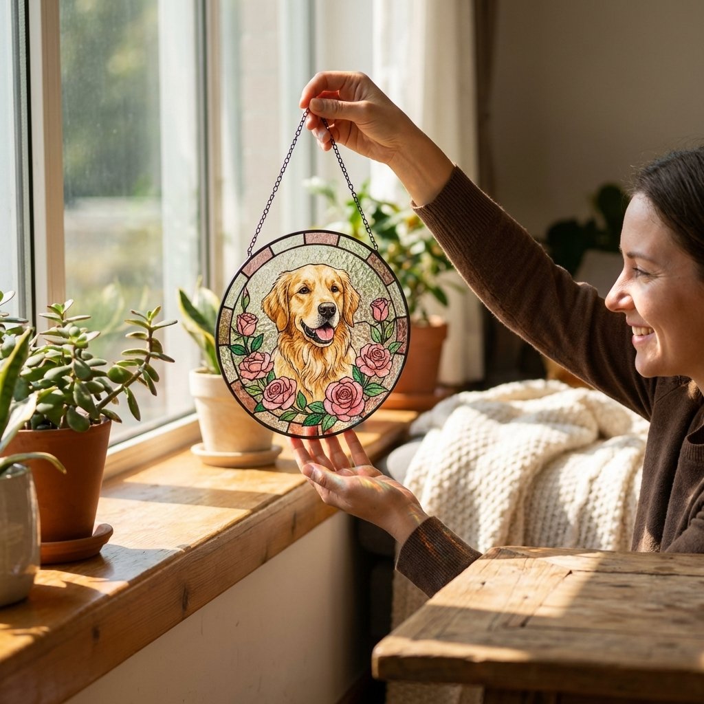 Custom Stained Glass Pet Portrait Suncatcher Memorial Gift