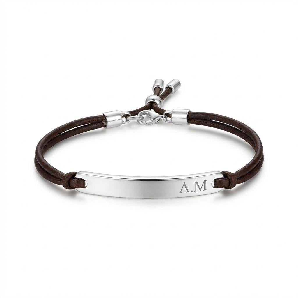 Personalized Men's Silver Bar Bracelet - Custom Engraved