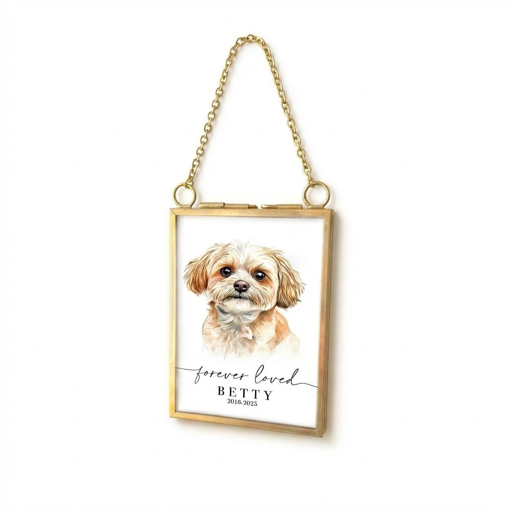 Custom Pet Memorial Ornament - Gold Frame Photo Keepsake