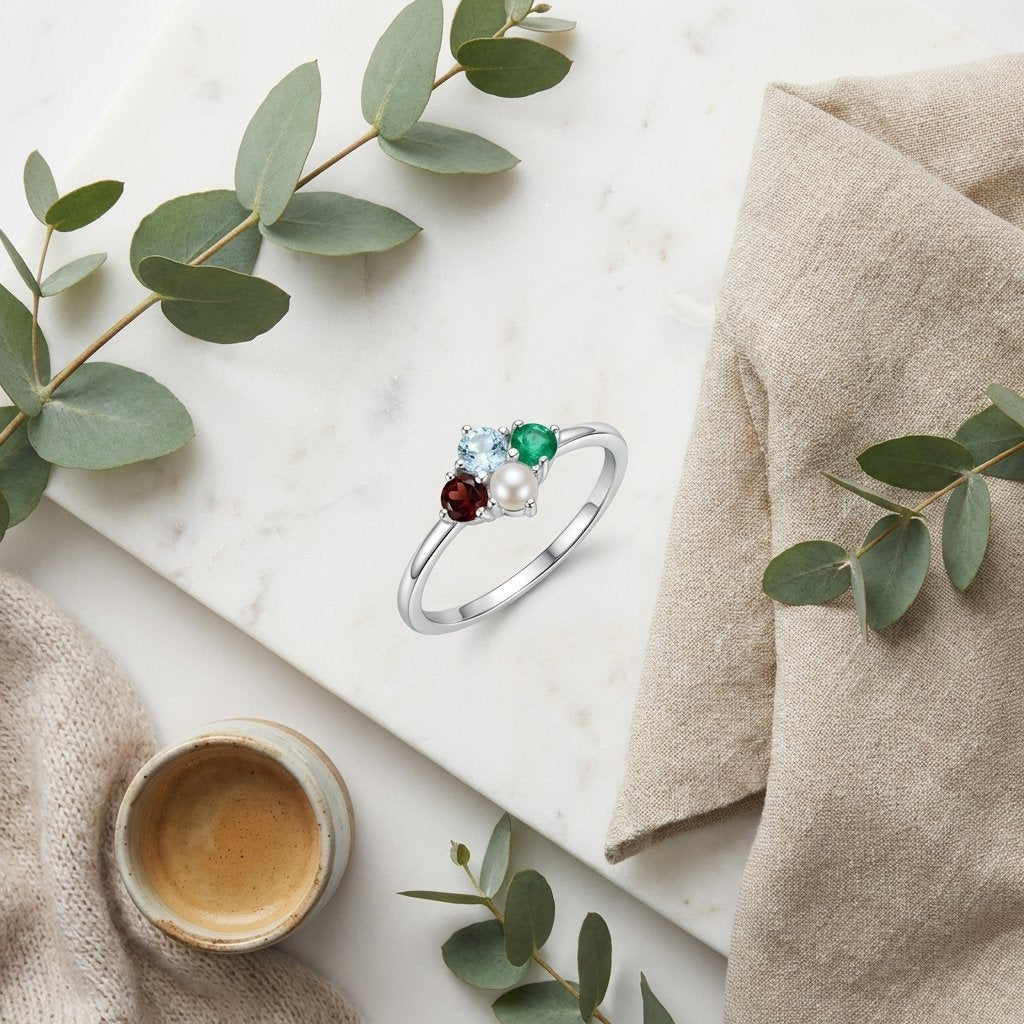 Personalized Family Birthstone Ring - 925 Sterling Silver