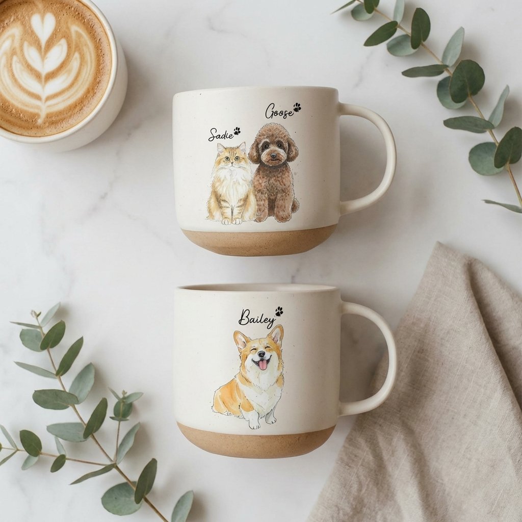 Custom Watercolor Pet Portrait Pottery Mug - Personalized Gift
