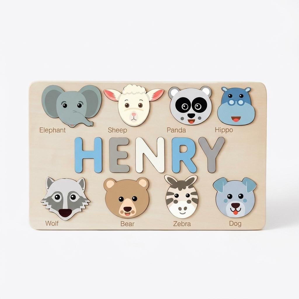 Personalized Wooden Animal Name Puzzle - Baby Gift