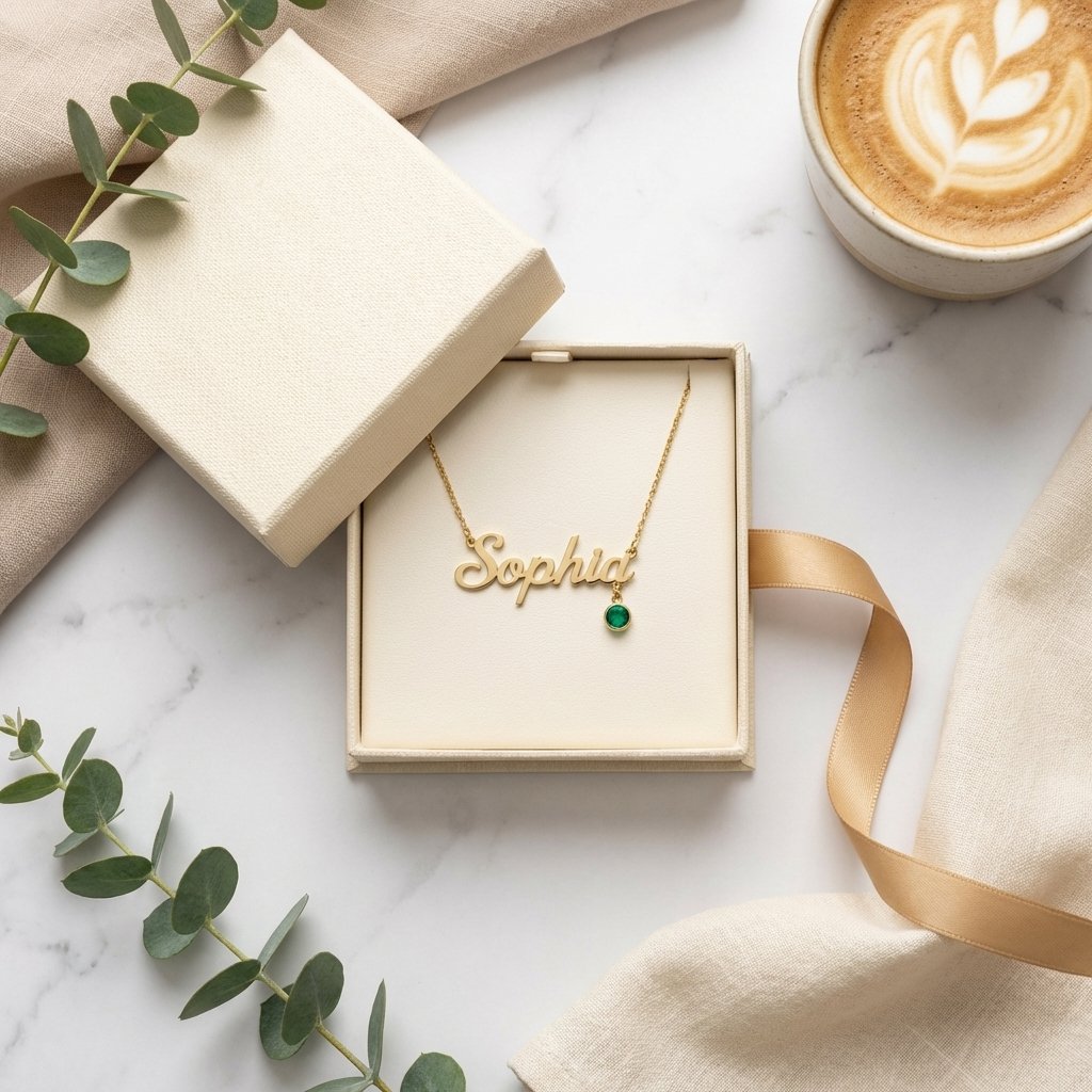 Personalized 14K Gold Name Necklace with Birthstone