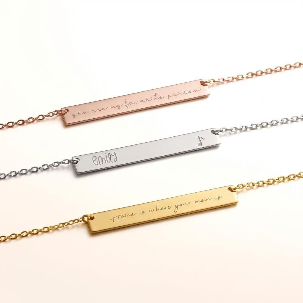 14k Solid Gold Personalized Handwriting Bar Name Necklace