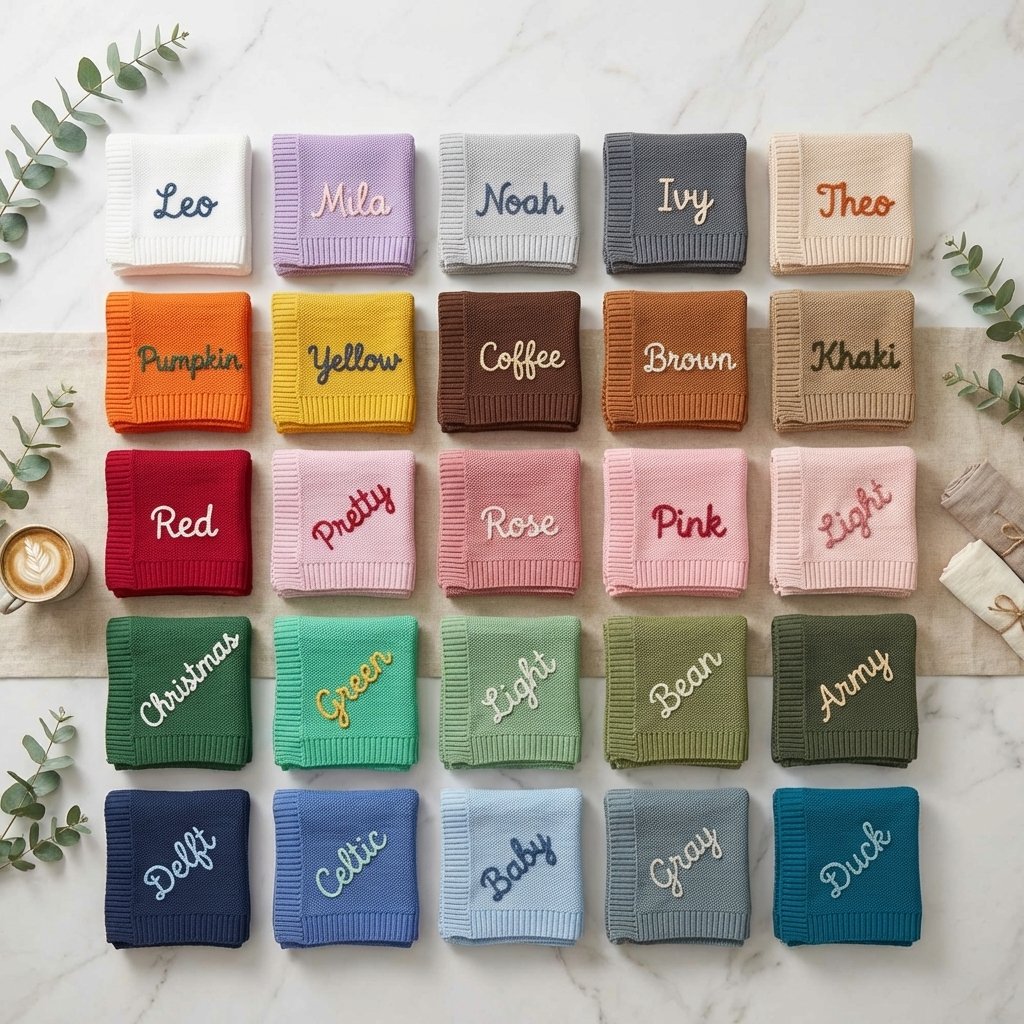 Personalized Hand-Embroidered Organic Cotton Baby Blanket