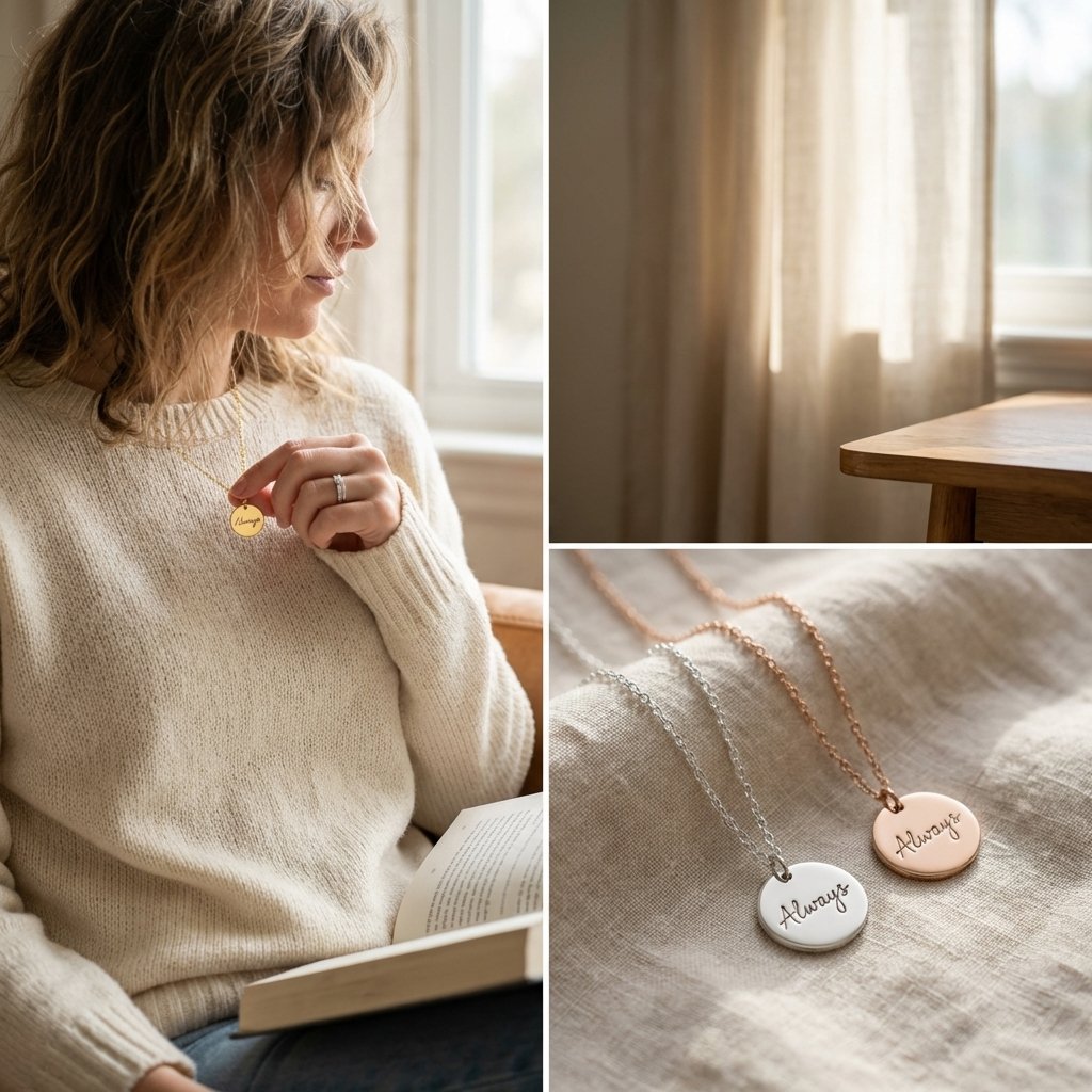 Signature Handwriting Disc Necklace - Memorial Jewelry