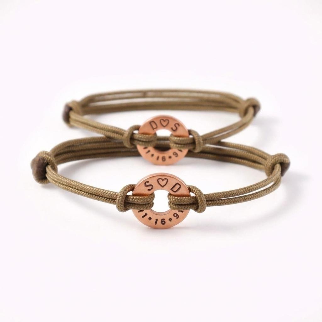 Personalized Hand-Stamped Date Couples Bracelet Set