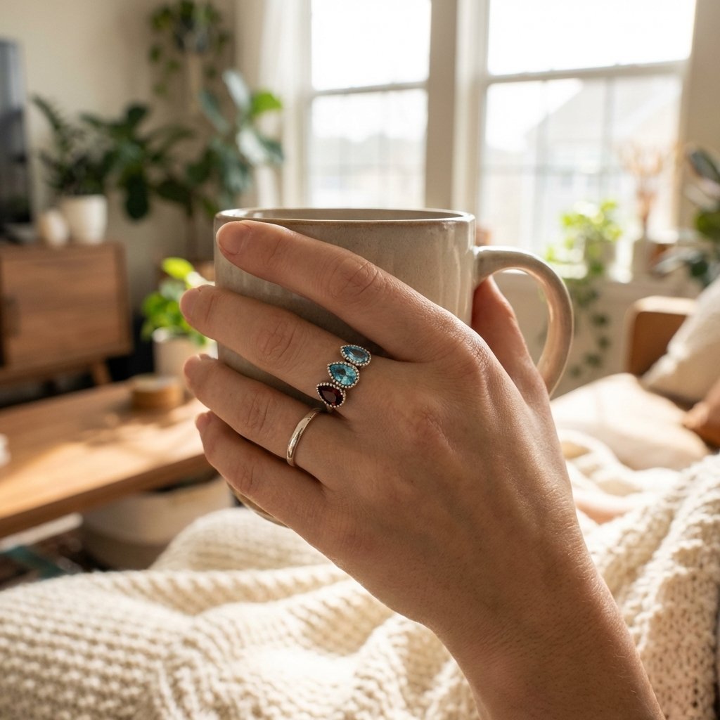 Personalized Birthstone Ring - 925 Silver Family Ring for Mom