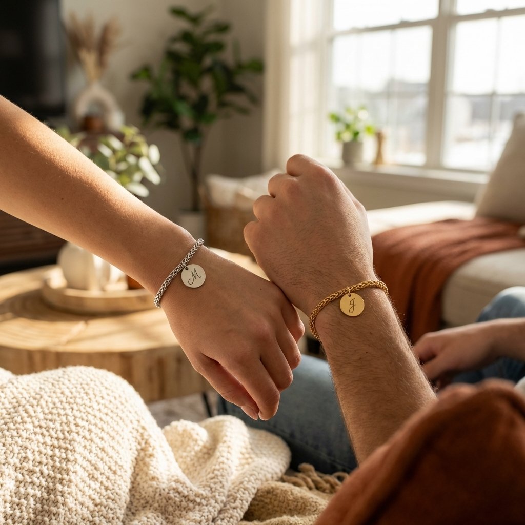Personalized Couples Initial Bracelet Set - Matching Jewelry