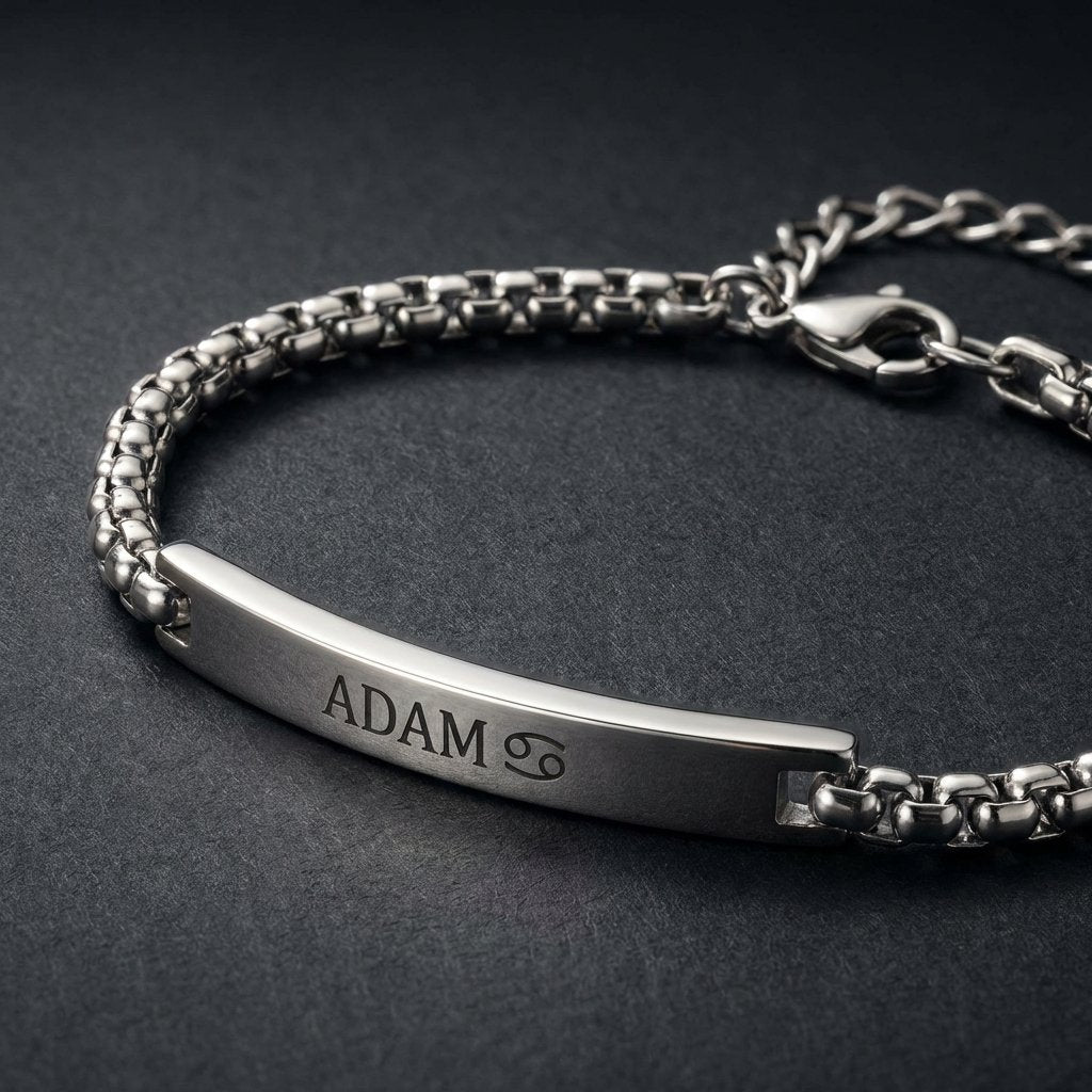 Personalized Men's Silver Bar Bracelet - Custom Engraved