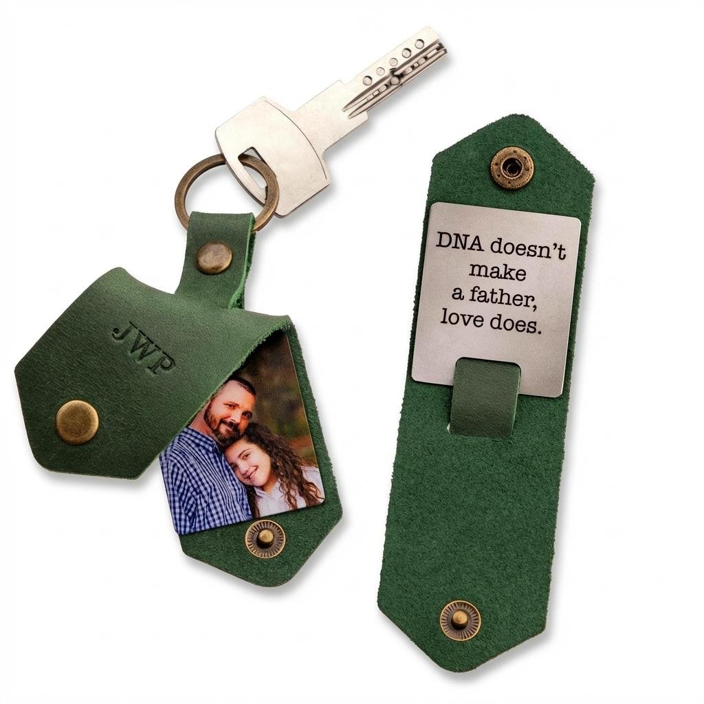 Personalized Leather Photo Keychain - 3rd Anniversary Gift