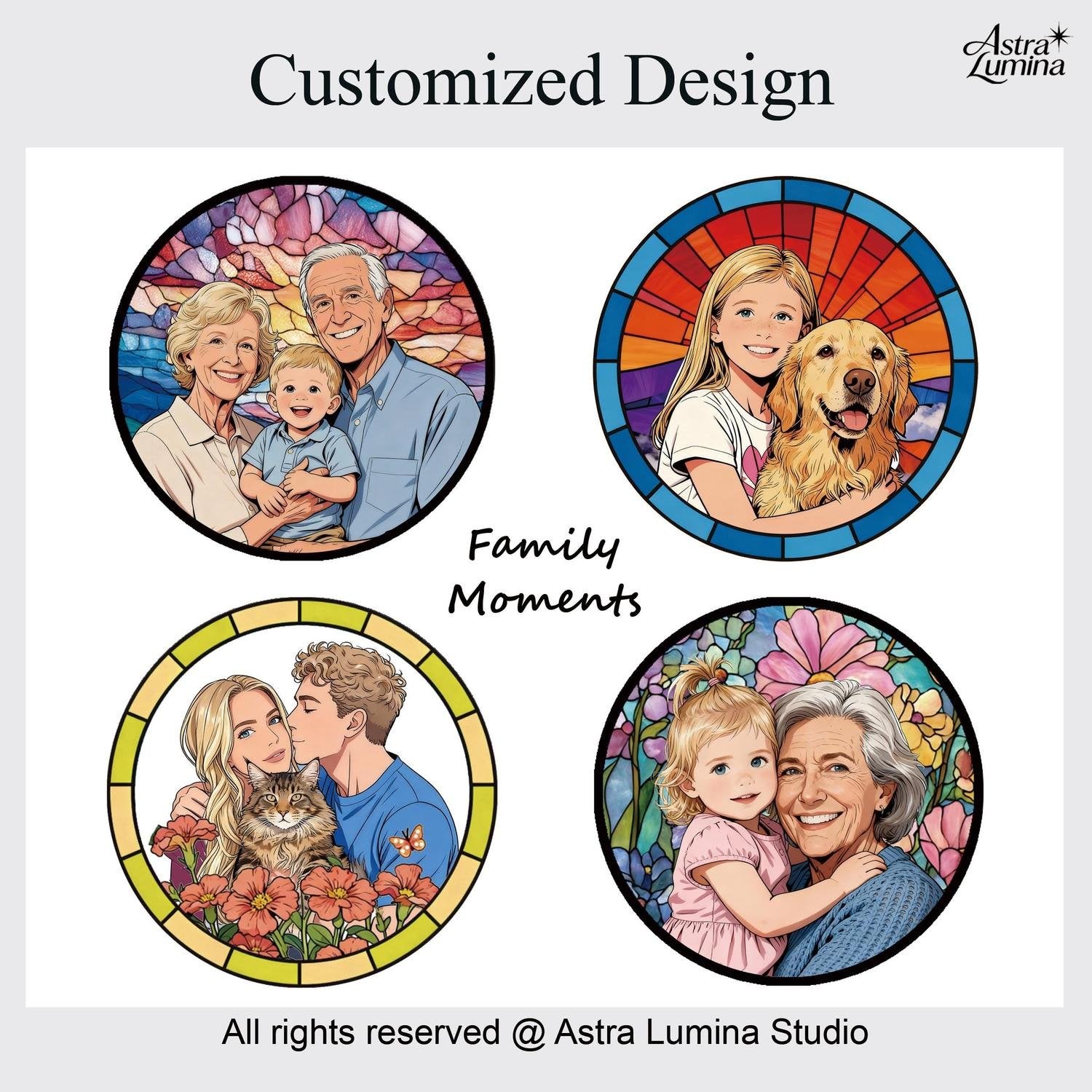 Custom Stained Glass Pet Portrait Suncatcher Memorial Gift