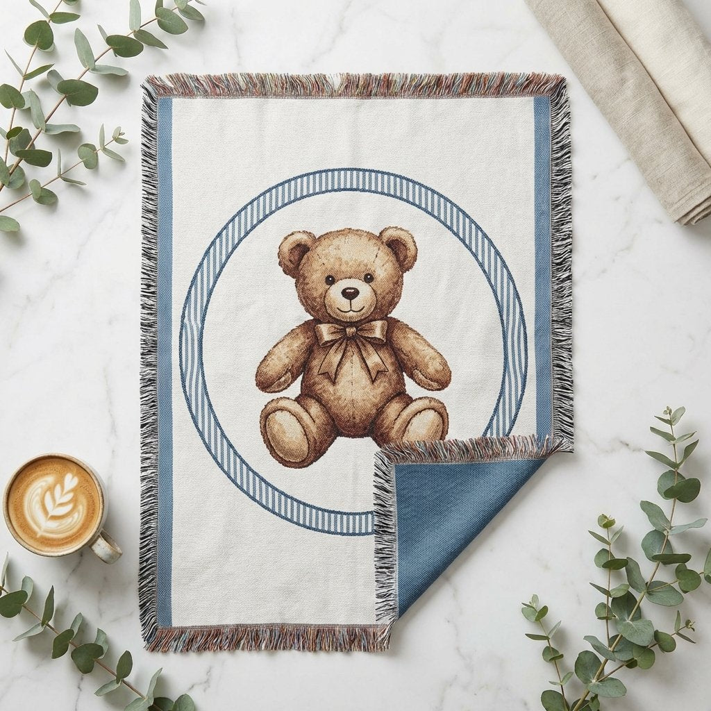 Personalized Teddy Bear Woven Baby Blanket | 100% Cotton