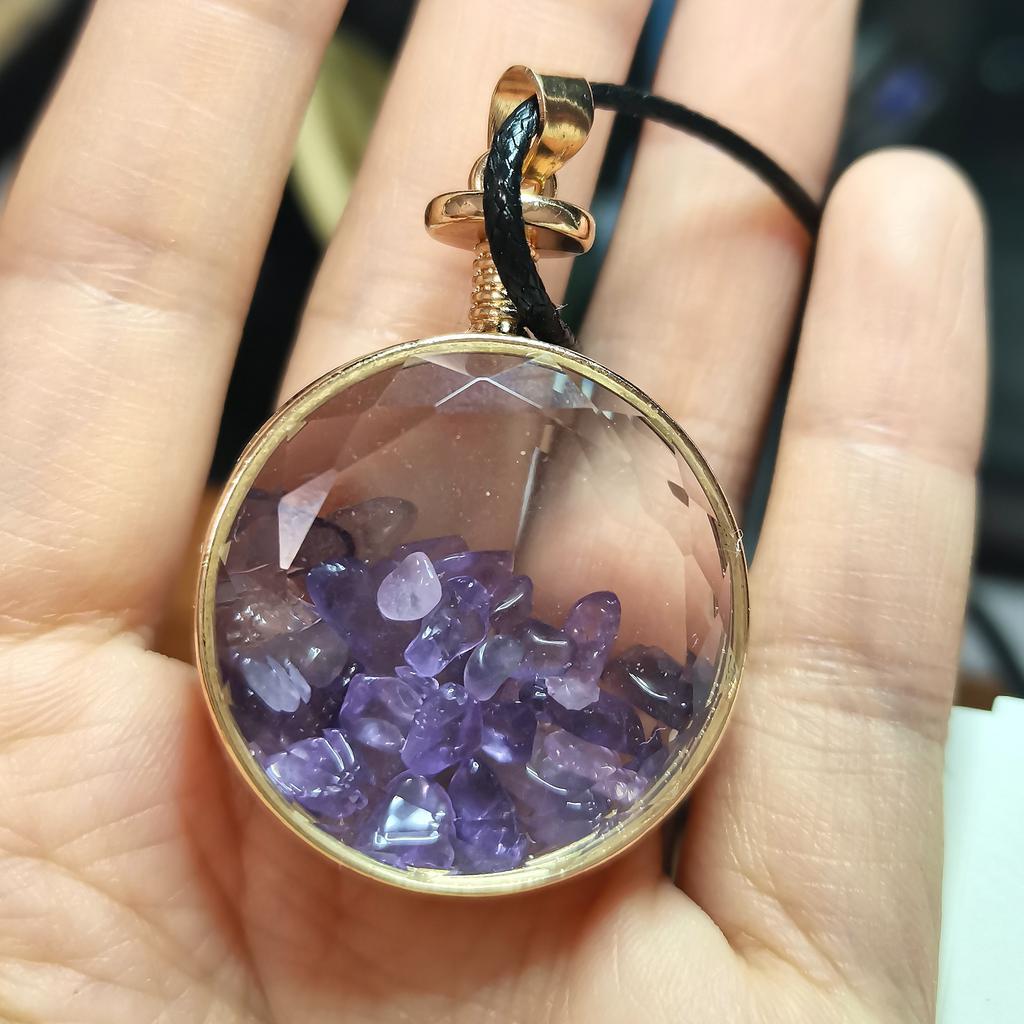 Amethyst Crystal Chip Glass Vial Pendant Hand